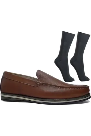 Democrata Kit Sapato Mocassim Couro Masculino + Par De Meia