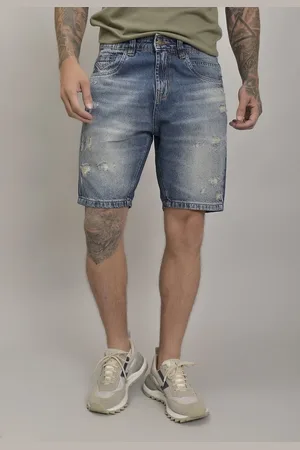 Dialogo Jeans Bermuda Jeans Slim Vintage Masculino com Puídos