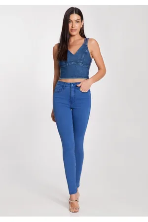Lunender Calça Skinny Chapa Barriga com Bordado