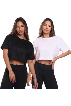 ADRIBEN Kit 2 Cropped Manga Curta Feminino Dry Proteção UV Blusa Blusinha Academia Treino Colorido