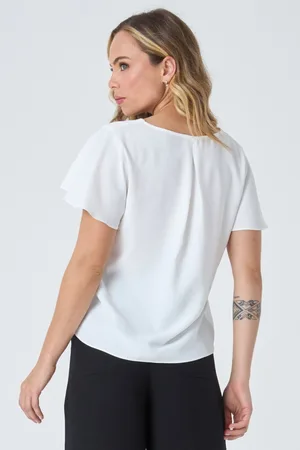 PKS Blusa Manga Curta Com Botões Jóia Off White