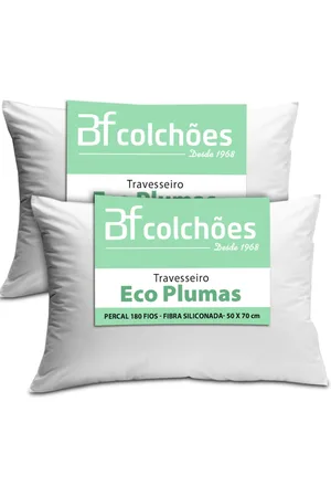 BF Colchoes Kit 2 Travesseiro Eco Plumas Fibra Siliconada Percal 180 Fios 50x70cm BF Colchões