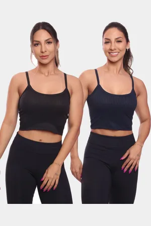 ADRIBEN Kit 2 Top Cropped Alcinha Canelado Feminino Lisa Blusa Blusinha Básica Colorido