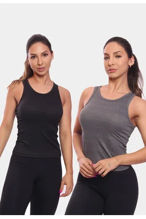 ADRIBEN Kit 2 Regatas Nadador Canelada Feminina Lisa Blusa Blusinha Básica Treino Academia Colorido