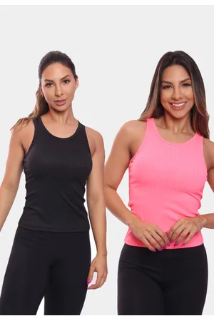 ADRIBEN Kit 2 Regatas Nadador Canelada Feminina Lisa Blusa Blusinha Básica Treino Academia Colorido