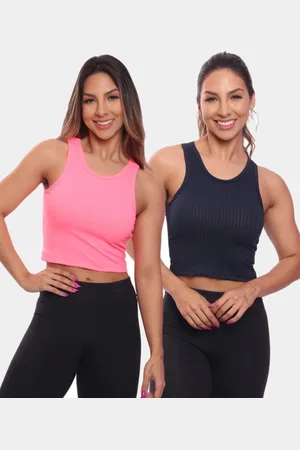ADRIBEN Kit 2 Top Cropped Regata Canelado Feminino Lisa Blusa Blusinha Básica Colorido