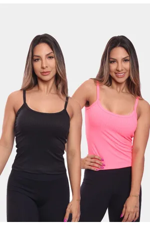 ADRIBEN Kit 2 Regatas de Alcinha Canelada Feminina Lisa Blusa Blusinha Básica Treino Academia