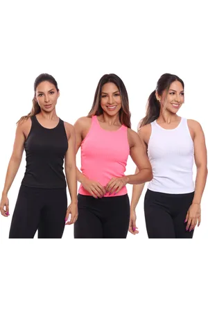 ADRIBEN Kit 3 Regatas Nadador Canelada Feminina Lisa Blusa Blusinha Básica Treino Academia Colorido