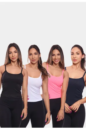 ADRIBEN Kit 4 Regatas de Alcinha Canelada Feminina Lisa Blusa Blusinha Básica Treino Academia