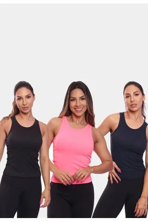 ADRIBEN Kit 3 Regatas Nadador Canelada Feminina Lisa Blusa Blusinha Básica Treino Academia Colorido