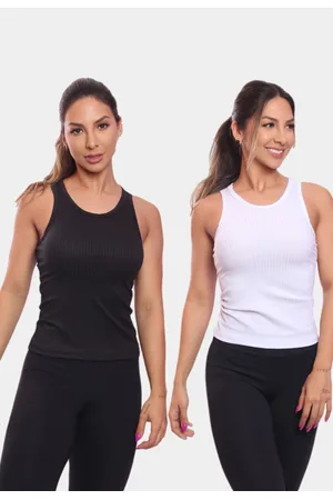 ADRIBEN Kit 2 Regatas Nadador Canelada Feminina Lisa Blusa Blusinha Básica Treino Academia Colorido