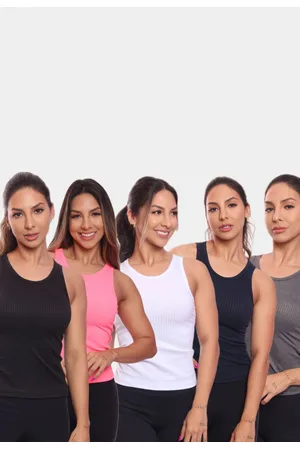ADRIBEN Kit 5 Regatas Nadador Canelada Feminina Lisa Blusa Blusinha Básica Colorido