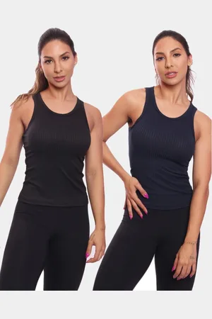 ADRIBEN Kit 2 Regatas Nadador Canelada Feminina Lisa Blusa Blusinha Básica Treino Academia Colorido