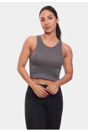 ADRIBEN Top Cropped Regata Canelado Feminino Lisa Blusa Blusinha Básica