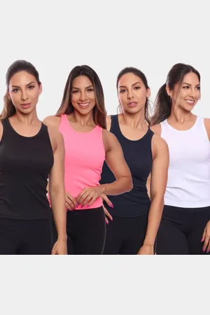 ADRIBEN Kit 4 Regatas Nadador Canelada Feminina Lisa Blusa Blusinha Básica Colorido