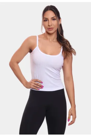 ADRIBEN Regata de Alcinha Canelada Feminina Lisa Blusa Blusinha Básica Treino Academia Branca