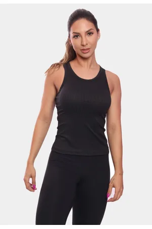 ADRIBEN Regata Nadador Canelada Feminina Lisa Blusa Blusinha Básica Treino Academia Preta