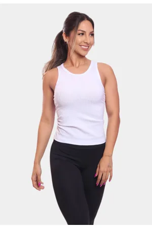 ADRIBEN Regata Nadador Canelada Feminina Lisa Blusa Blusinha Básica Treino Academia Branca