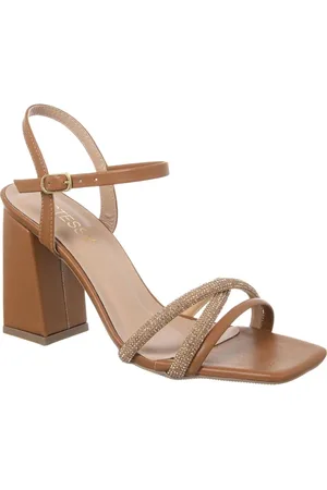 Stessy Shoes Sandália Feminina Brilho Strass Salto Alto Bloco Tiras