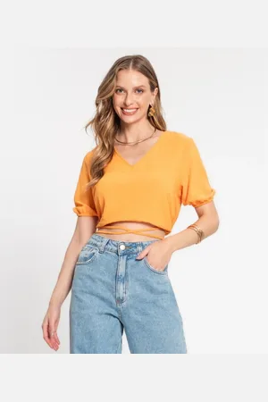 Rovitex Blusa Cropped Feminina Decote V