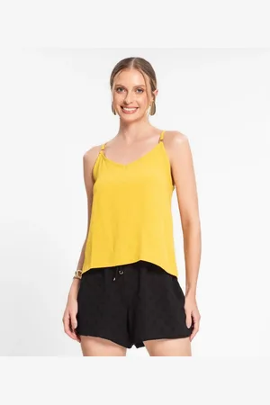 Rovitex Blusa De Alça Regulável Em Air Flow Poá Amarelo