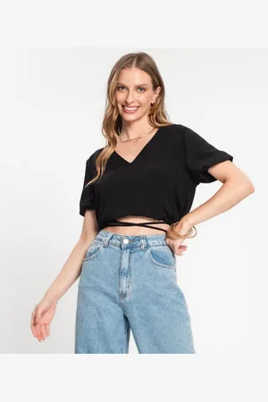 Rovitex Blusa Cropped Feminina Decote V