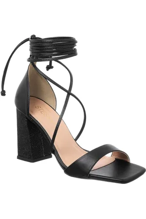 Stessy Shoes Sandália Feminina Brilho Strass Salto Alto Bloco Amarração