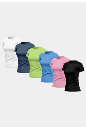 ADRIBEN Kit 6 Camisetas Manga Curta Feminina Dry Básica Lisa Proteção Solar UV Térmica Blusa Academia Esporte Camisa Colorido