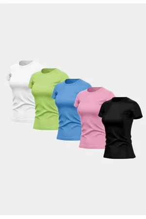 ADRIBEN Kit 5 Camisetas Manga Curta Feminina Dry Básica Lisa Proteção Solar UV Térmica Blusa Academia Esporte Camisa Colorido