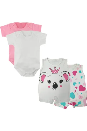 Koala Baby Infantil - Kit Verão Roupa de 4 Peças Body Curto e Macacão Regata