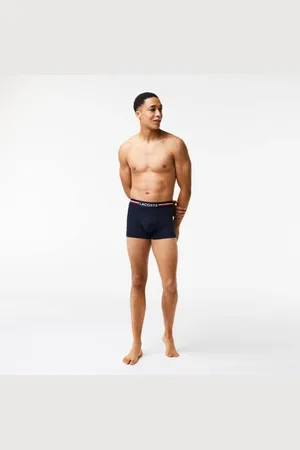 Lacoste Pack com três Cueca s masculinas com cós listrado tricolor