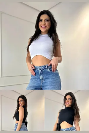 Cia do Vestido Kit Cropped Regata Francisca 2 peças: Branco e Preto