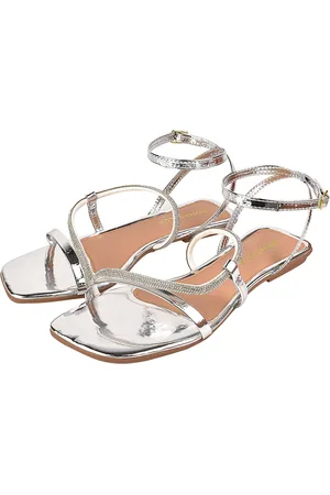 monté Sandália Rasteira Feminina Donatella Shoes Bico Quadrado Rasteirinha Entrelaçada Brilho Strass Metalizado