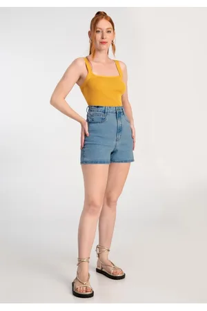Lunender Shorts Mom Cintura Alta Chapa Barriga