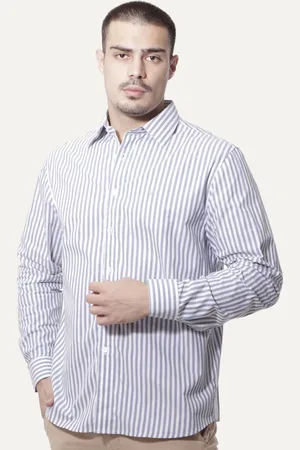 Ellus Camisa Masculina Tricoline Dash Stripe Classic Italian Branca/Azul