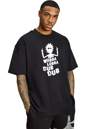 Di Nuevo Camiseta Preta Oversized Rick Wubba Lubba Dub Dub Grande