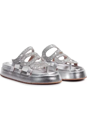 Nine4 Sandália Plataforma Flat Casual Detalhe Strass Brilhante Cobra