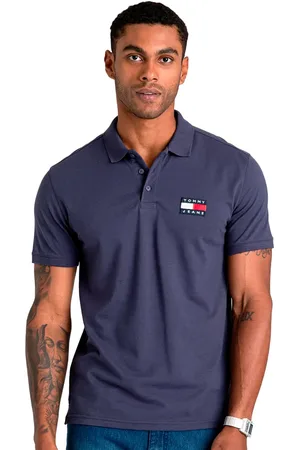 Polo Tommy Hilfiger Masculina Regular Piquet Colourblock Azul Marinho