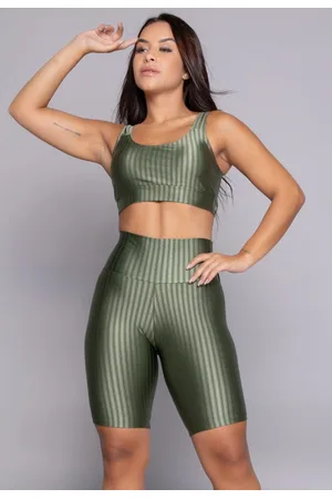 VEKYO Conjunto Fitness Top Bojo Removível e Bermuda New Zig 3D Rosa