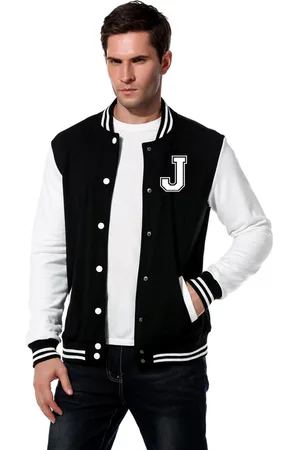 College4EVER Jaqueta College Americana Preta Letra J bordada