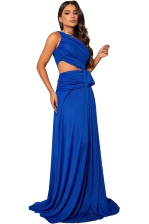 Vestido Longo de Festa Plus Size Curvy Micro tule com Brilho Renda Luciana  Azul Petróleo