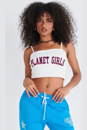 Planet Girls Blusa Feminina Curta Malha Alça Fina Off White