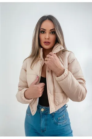 Charme de Moça Jaqueta Puffer Curta Com Botões