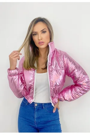 Charme de Moça Jaqueta Puffer Curta Metalizada