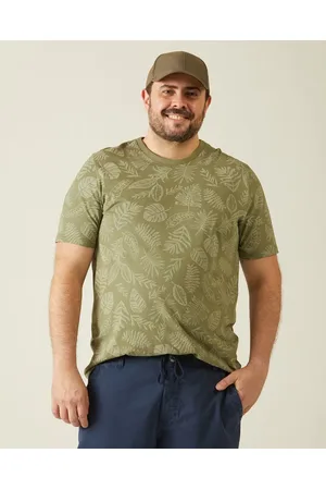 Malwee Camiseta Masculina Plus Size Folhagem Decote Redondo Meia Malha