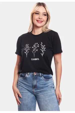 ADRIBEN Tshirt Blusa Feminina Seja Gentil Estampada Manga Curta Camiseta Camisa