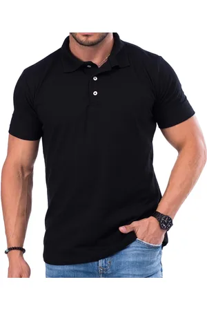 Nine4 Camiseta Polo Masculina Algodão Básica Lisa Premium Preta