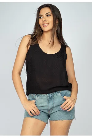 Amazonia Vital Blusa Regata Nhambu Viscose Estampa Turmalina Preta