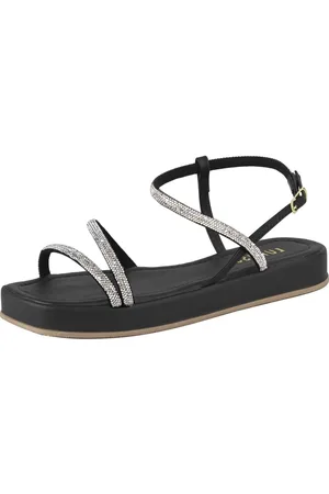 Lumiss Sandália Feminina Papete Tiras Strass Brilho Flat Confortável