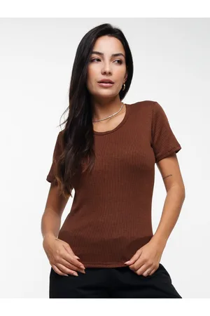 Vicbela Blusa Canelada Manga Curta Gola Redonda